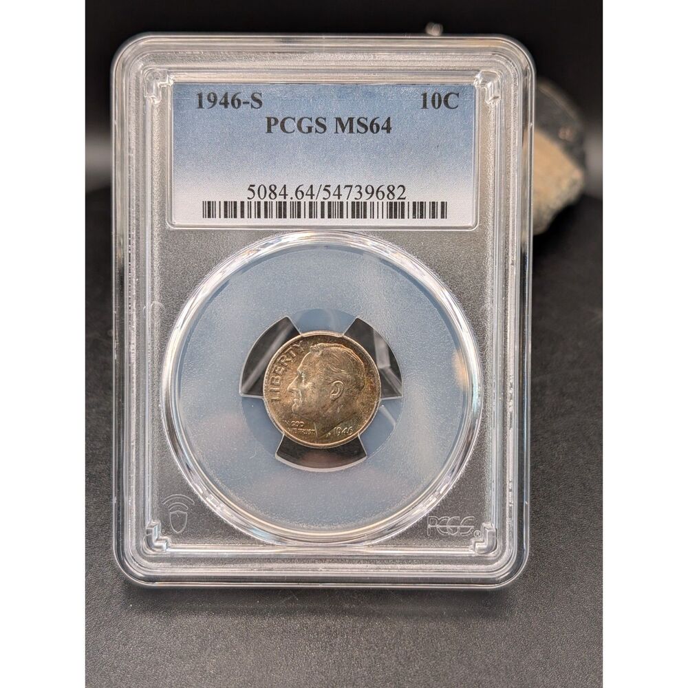 1946-S Roosevelt Silver Dime PCGS MS64 Certified 90% Silver Coin -Beautiful Tone